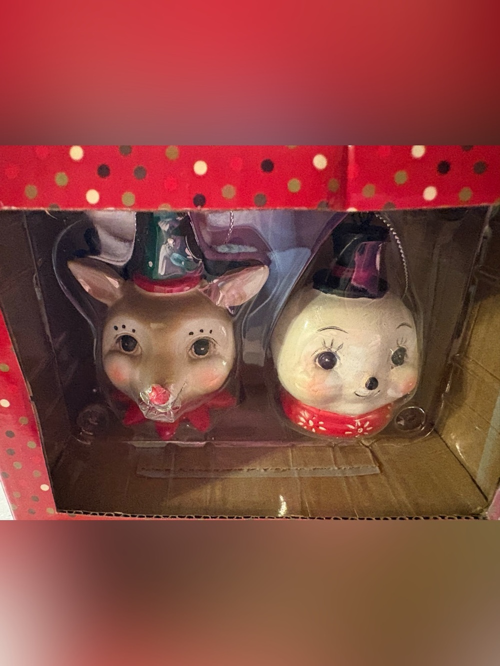 Holiday Deer and Snowman Figurine Set - Red Accents